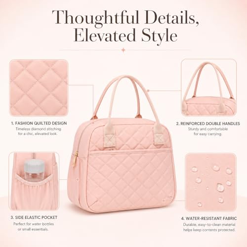 CAMTOP Insulated Lunch Bag for Women Men - Large Capacity, Leakproof Thermal Cooler, B-Pink, Medium
