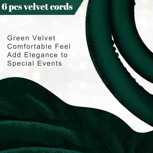 Fumete 6 Pieces Velvet Stanchion Rope Bulk 4 Feet Party Crowd Control Barrier Safety Velvet Rope with Gold Hook for Movie Theater Opening, Hotel, Carpet, Not Include Stanchion Post (Dark Green)