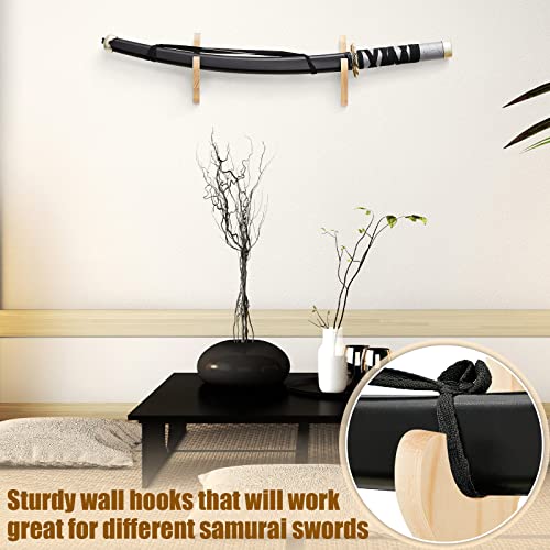 Sword Wall Mount Holder - 2 Pcs Adjustable Wooden Stand - Wood Color