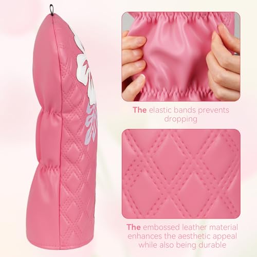Pink Golf Club Head Covers 4 Pack Set with Hibiscus Flowers for Women - Mytag