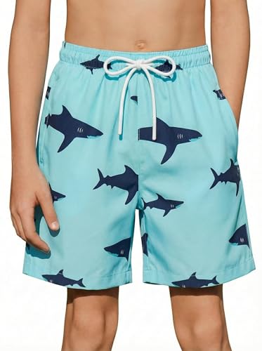 Boys Swim Trunks Quick Dry Bathing Suit - Shark Green, 8-9 Years
