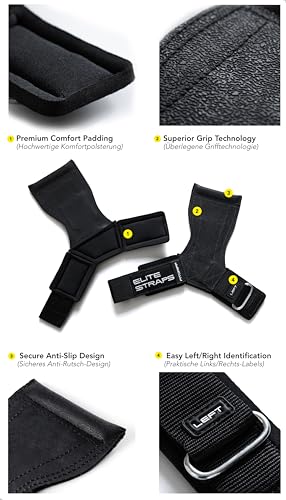 Lifting Wrist Straps with Rubber Grips - Black, Medium-Large