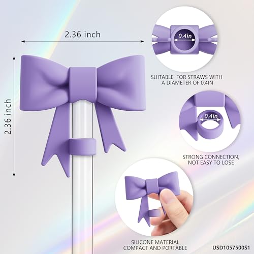 Bow Straw Topper and Charm Set for 30 & 40 Oz Tumblers - Purple