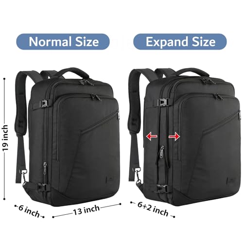 Expandable Travel Backpack 45L - Lightweight, Water Resistant Carry-On Bag