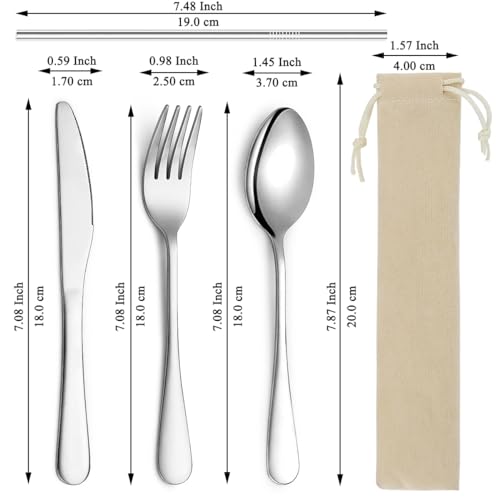 Portable Flatware Set - Reusable Camping Cutlery for Outdoor Use - Black and White Storage Bag