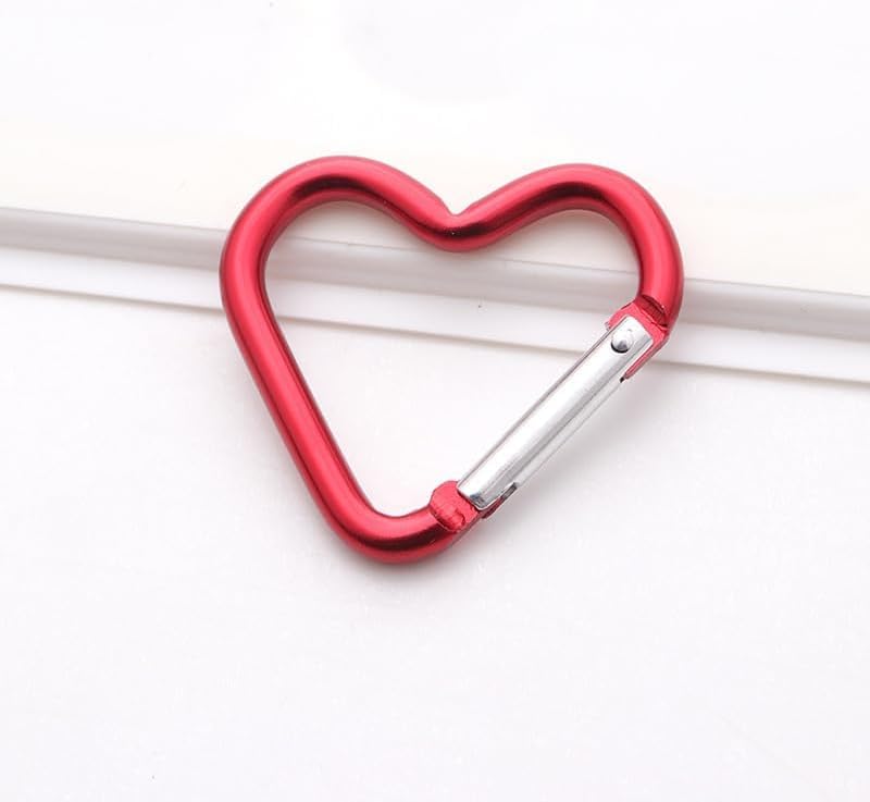 Heart Shaped Carabiner Clip - Aluminum Alloy Heavy Duty Keyring - Red
