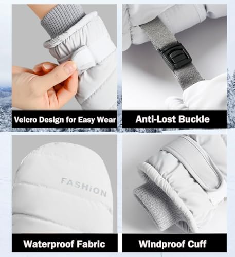 Women’s Winter Ski Mittens - Touchscreen Snow Gloves - Grey