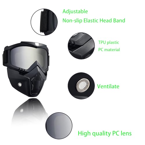CROSSBODY Silver Paintball Mask Anti-Fog Goggles with Removable Face Mask