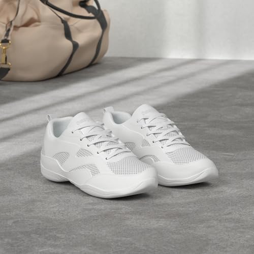 Youth Girls Cheer Shoes - White Cheerleading Athletic Sneakers