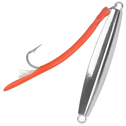 Diamond Jig Saltwater Fishing Lure with Tube Tail - Red, 2 oz