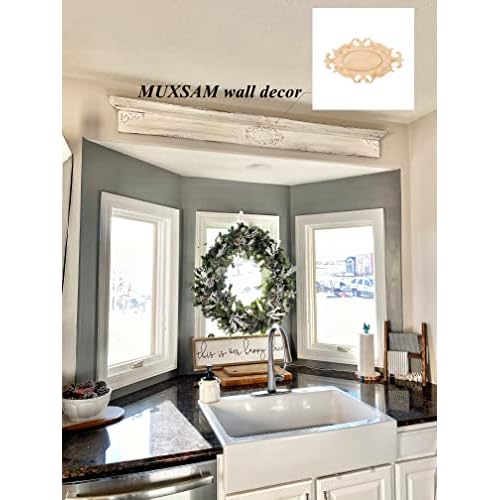 Wood Appliques Onlays, 1Pc Wooden Carved Carving Decal Center Decor for Door Cabinet Wall Ceiling Dresser Cupboard Fireplace Stairs Furniture Decoration DIY Project, 22x14.5cm/8.66"x5.71"