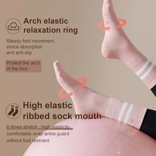 Non-Slip Yoga Pilates Socks with Grips - 3 Pairs Black/White/Pink