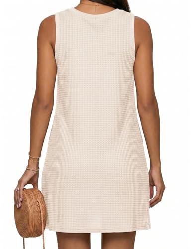 Sleeveless Waffle Knit Swimsuit Coverup Dress - Beige, Medium