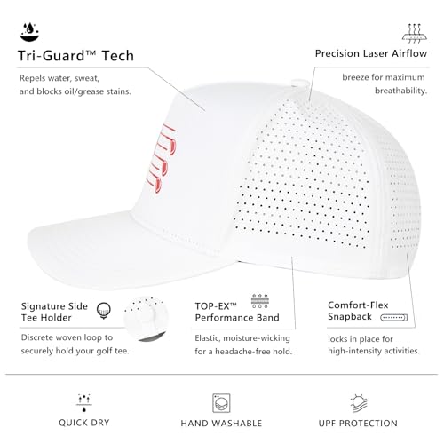 Men's American Flag Golf Hat - Water-Resistant Patriotic Baseball Cap, Medium-Large White