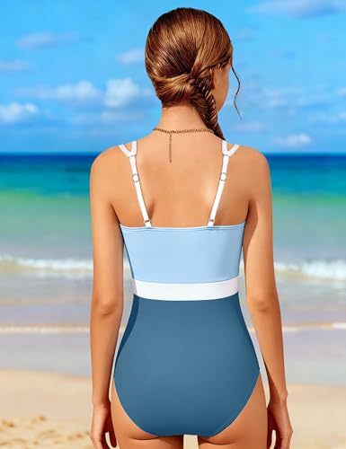 Girls One Piece Swimsuit - Cut Out Floral Print, Adjustable Straps, Blue, 13-14 Years