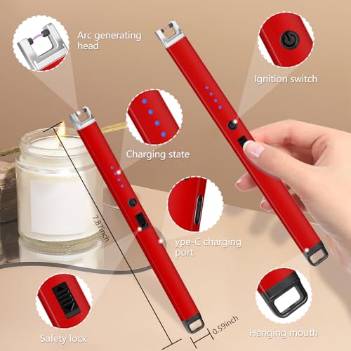 Rechargeable Electric Candle Lighter - Windproof, Red
