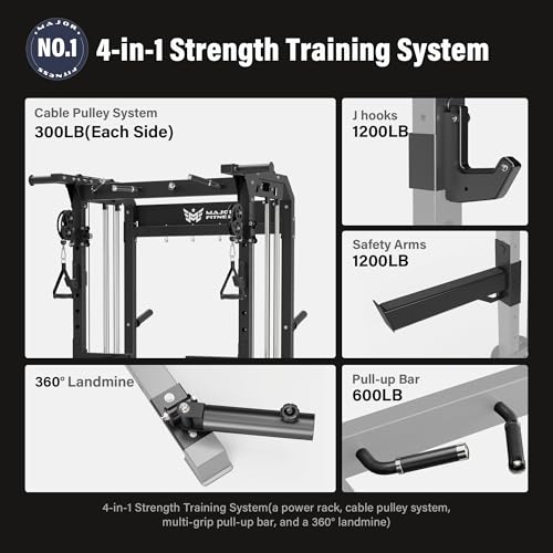 F22 Power Rack - 1600lbs All-in-One Squat Rack with Dual Pulley - Black