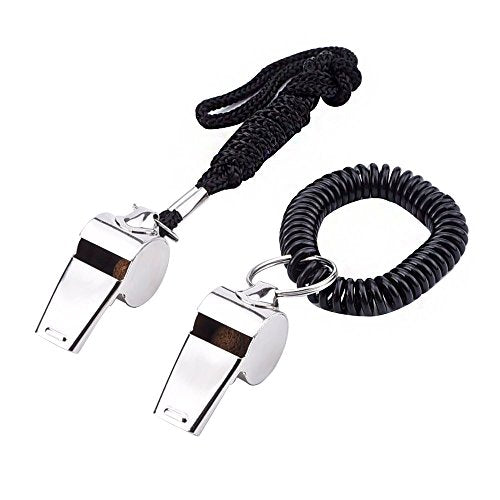 Sports Coach Whistle Set with Lanyard & Bracelet - 2 Pack