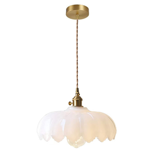 LOTREE Milk White Glass Pendant Light Fixtures Medium 9.8 Inches Lampshade Gold Brass Finish and Switch Vintage Pendant Ceiling Lamp Copper Pendant Lighting (Milk White)