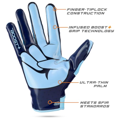 Grip Boost Stealth 6.0 Boost+ Football Gloves - Peace Blue Large, Adult/Youth, Wide Receiver