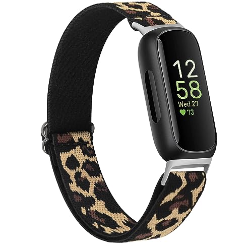 Elastic Bands for Fitbit Inspire 3 - Soft Adjustable Nylon Loop - Leopard