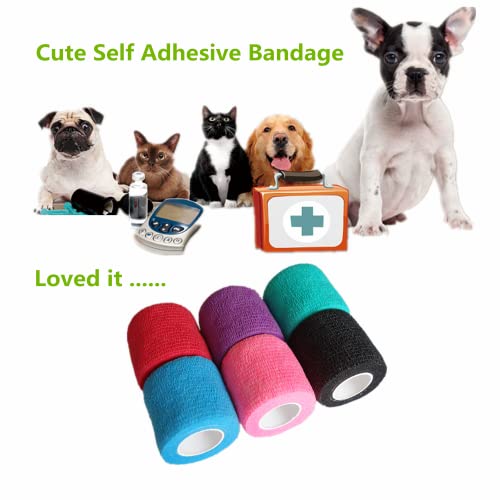 Cohesive Bandage Wrap - 6 Pack, 2 Inch, Self Adhesive, Multi Colors