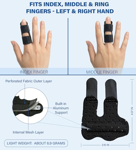 Finger Splint & Thumb Brace - Universal Adjustable Stabilizer for Trigger Finger, Arthritis - 2 Pcs, Black, L