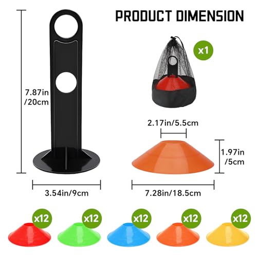 Soccer Cones Set - 60 Pack Training Disc Cones with Carry Bag