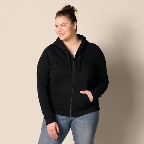 Amazon Essentials Women's Midweight Fleece Full-Zip Hoodie with Drawstring (Medium, Black)