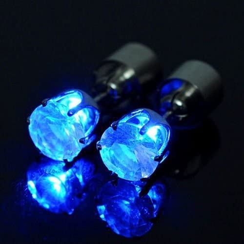 LED Earrings - Glowing Diamond Crown Studs - 1 Pair - Blue