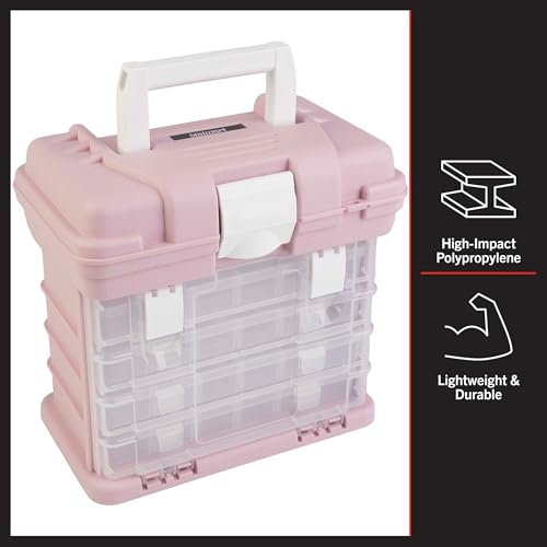 Portable Tool Box - Small Parts Organizer with Drawers and Customizable Compartments for Hardware, Fishing Tackle, Beads, or Crafts by Stalwart (Pink)