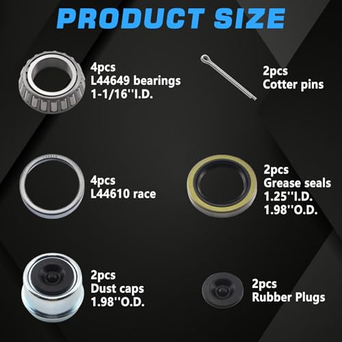 LUXTRKSTO 2 Sets L44649 Trailer Hub Bearings Kits for 2000 lb 1-1/16" Axle - Compatible with EZ-Lube Axle, Includes Bearings, Races, Seals, and Hardware