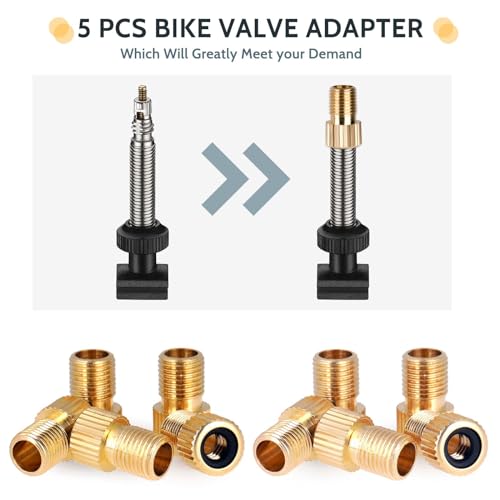 5-Piece Brass Presta to Schrader Valve Adapter Set - Leak-Proof Bike Pump