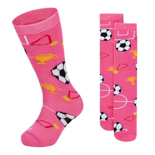 Toddler Girls Soccer Knee High Socks - Breathable Cotton - 6-9 Years Pink