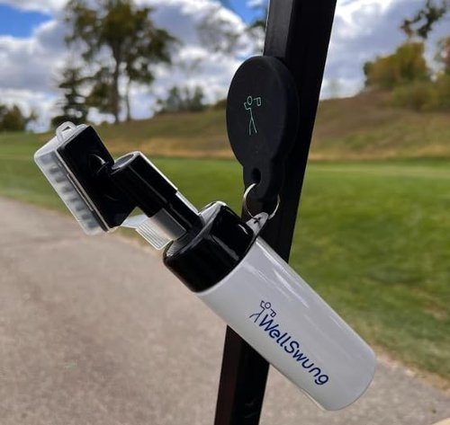 WellSwung Magnetic Golf Club Brush and Metal Landing Pad Golf Bag Clip- Strong Brush Bristles to get Deep into Club Grooves. High Power Magnet for Secure Attachment to The Metal Landing Pad.