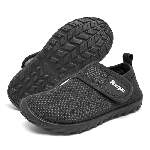 Racqua Toddler Water Shoes - Baby & Kids Swim Slip-On Shoes, Black, Size 6