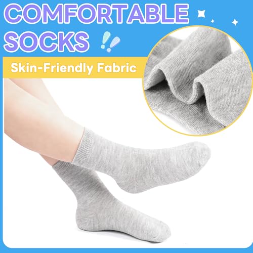Toddler Crew Socks - 20 Pairs for Ages 4-7, Black/White/Gray