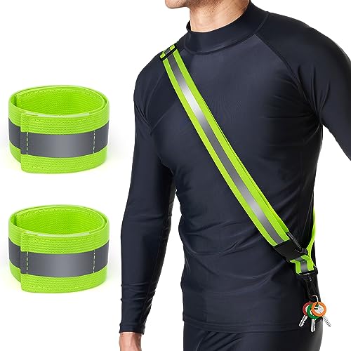 High Visibility Reflective Sash with 2 Armbands for Safety Walking & Running