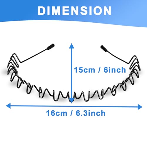 Metal Headband for Men, Non-Slip Zig Zag Wire Hair Band - Black-A