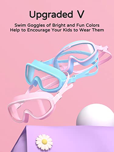 Kids Swimming Goggles - Light Pink, Anti-Fog, No Leak, Wide View
