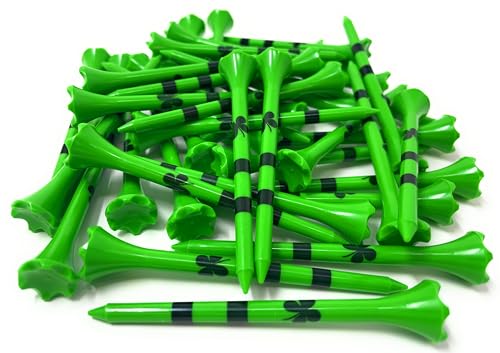 3 1/4 Inch Neon Green Golf Tees with Four Leaf Clover - 40 Pack