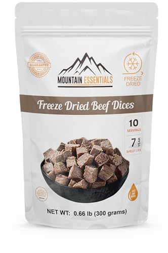 Mountain Essentials Freeze Dried Diced Beef - Fully Cooked, High Protein, 240g, Ready-to-Eat Meal Prep
