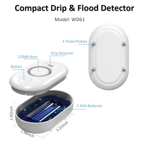 3 Pack WD61 Water Leak Detector for Home, Support Pair with METAK W13 WiFi Gateway (Sold Separately) for App Alert, Water Flood/Drip Sensor Alarm for Basement/Kitchen/Bathroom/Laundry Room,Sink/Pipe