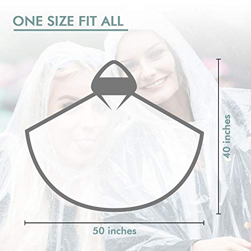 Disposable Rain Poncho with Hood for Adults - Clear, 2-Pack