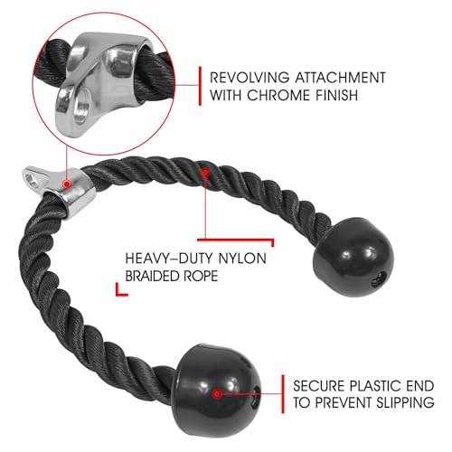 Tricep Pulldown Rope Attachment - 27 Inch Nylon with Carabiner
