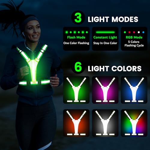 Fokia Kunbio LED Reflective Running Vest with Colorful Lights – Rechargeable Night Safety Gear for Women Men Kids
