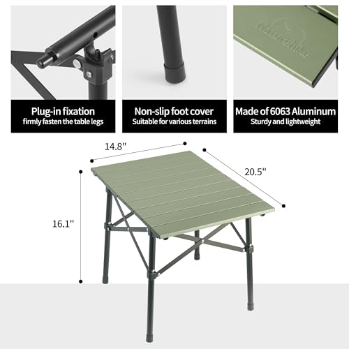 Naturehike Green Portable Camping Table 20.5x14.8 Inch Ultralight Folding Aluminum