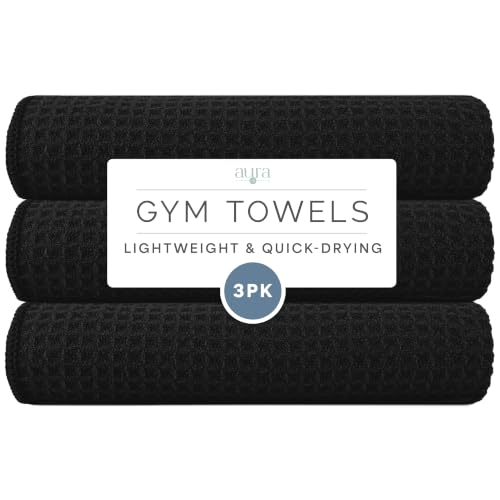 Microfiber Gym Towels 3 Pack - Honeycomb Black, Quick-Dry & Absorbent