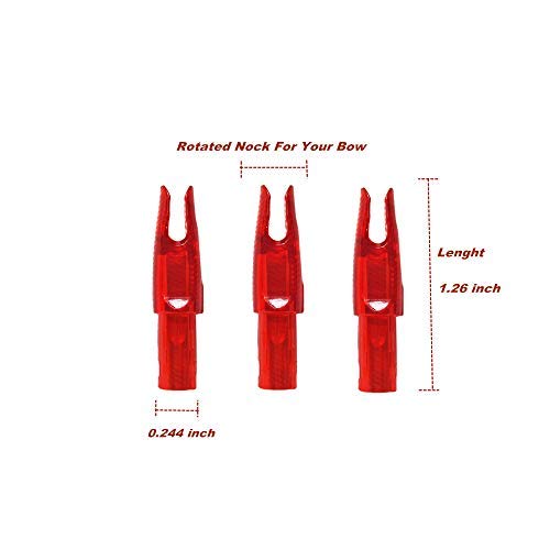 Arrow Nocks 0.246 In. Inside Diameter, 6.20mm, 60 Pack - Push-In Plastic Archery Inserts (Clear Red)