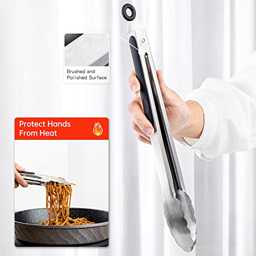 Stainless Steel Cooking Tongs Set - 9 & 12 Inch Lengths